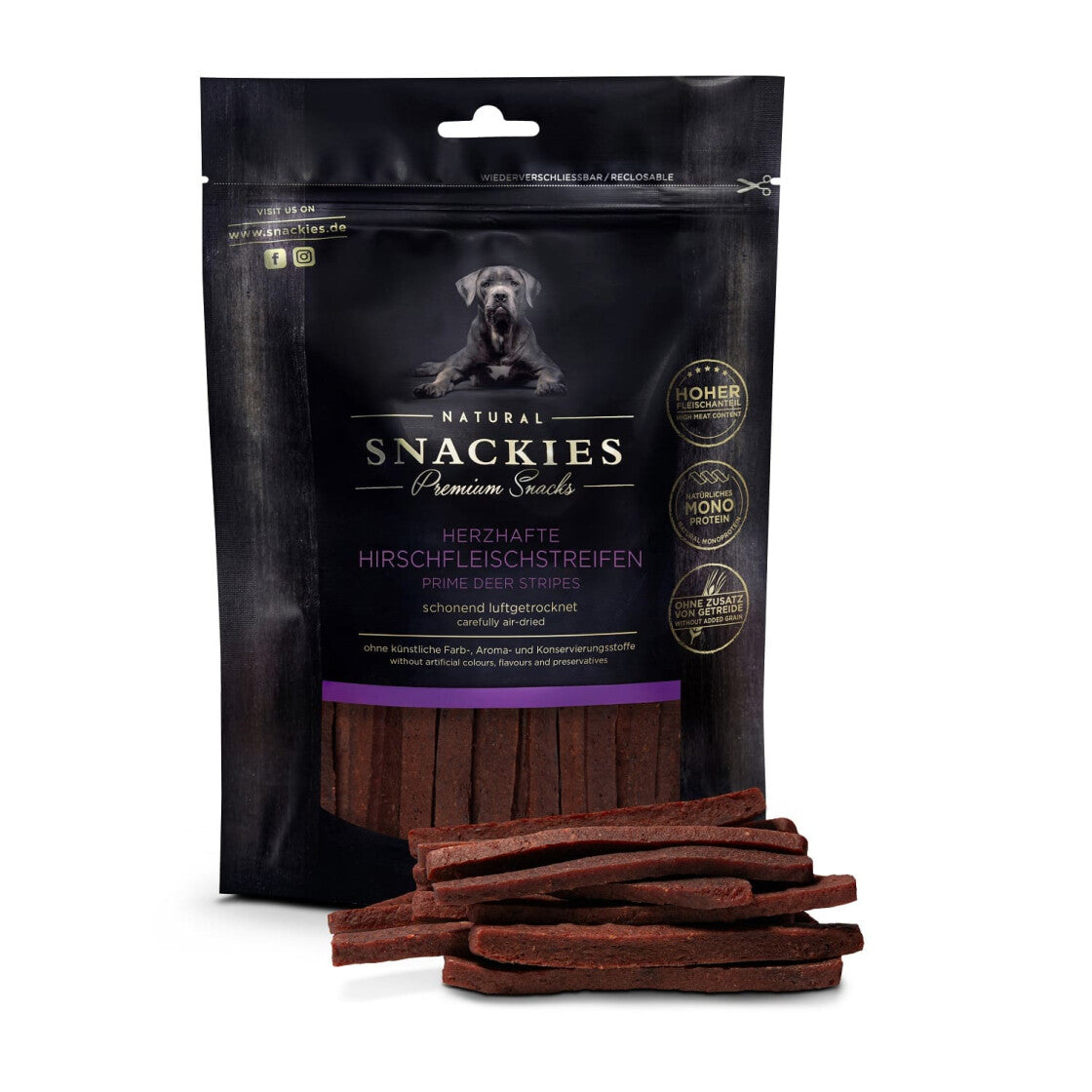 Snackies -  Herzhafte Hirschfleischstreifen 170g